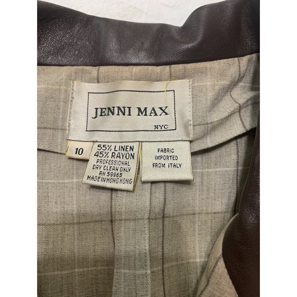 Vintage Jenny Max NYC Linen Blazer Size 10 Faux Leather Collar 90's Work Career - Picture 7 of 12